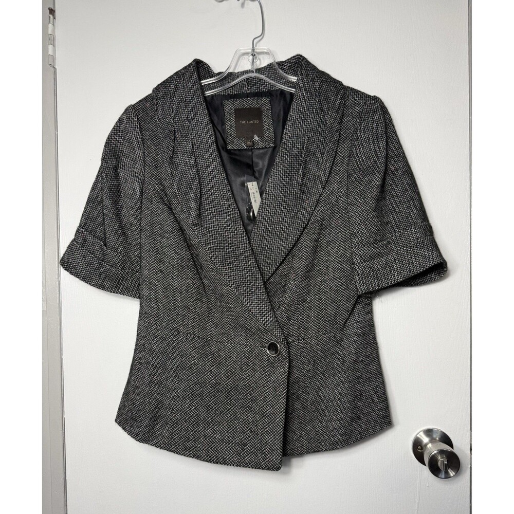 The Limited Tweed short-sleeve cropped blazer black -Medium-NWT Wool blend